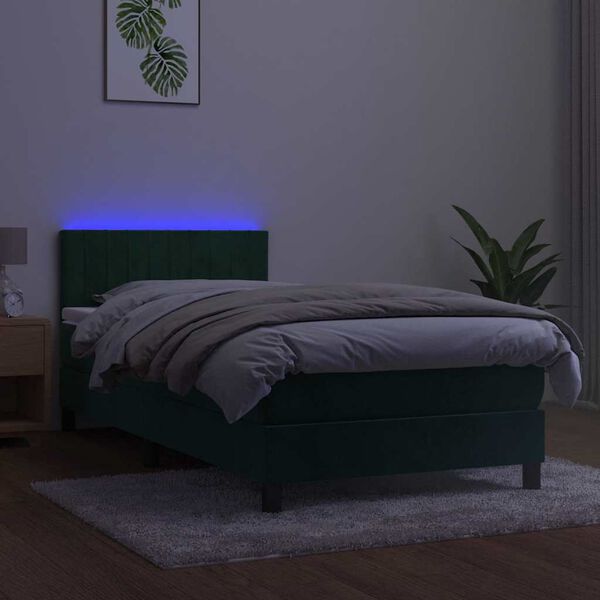 vidaXL Sommier &agrave; lattes de lit et matelas et LED Vert fonc&eacute; 90x200cm