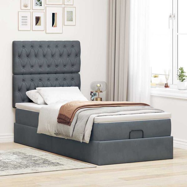 vidaXL Cadre de lit ottoman et matelas gris fonc&eacute; 90x200 cm velours