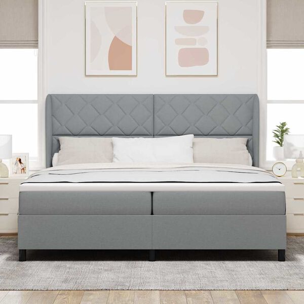 vidaXL Lit &agrave; ressorts avec matelas Gris clair 200 x 200 cm tissu