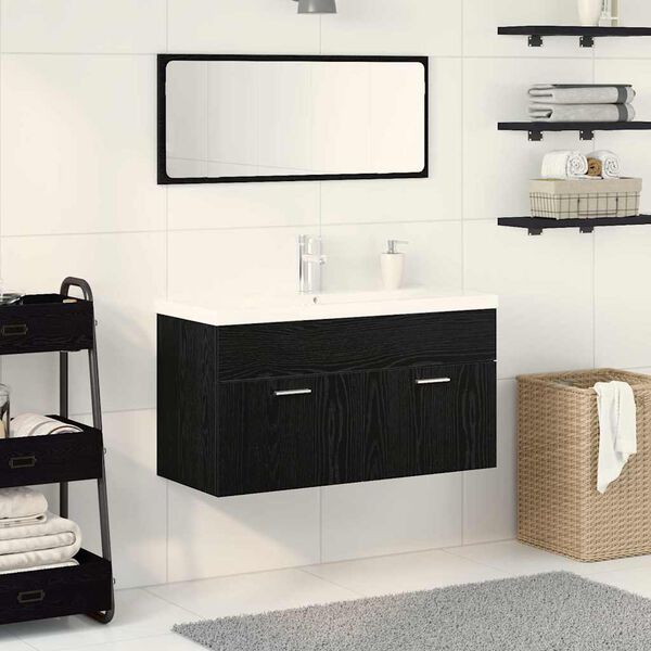 vidaXL Ensemble de mobilier de salle de bain 3 pcs Ch&ecirc;ne noir
