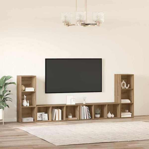 vidaXL Ensemble meuble TV 4 pcs Ch&ecirc;ne artisanal 37 x 35 x 107,5 cm