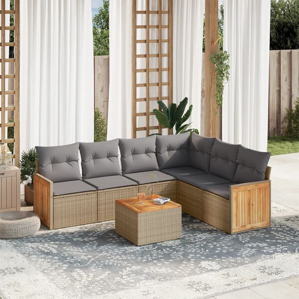 vidaXL Salon de jardin avec coussins 7 pcs beige r&eacute;sine tress&eacute;e