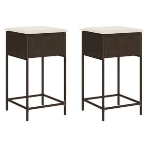 vidaXL Tabourets de bar jardin coussins lot de 2 marron r&eacute;sine tress&eacute;e