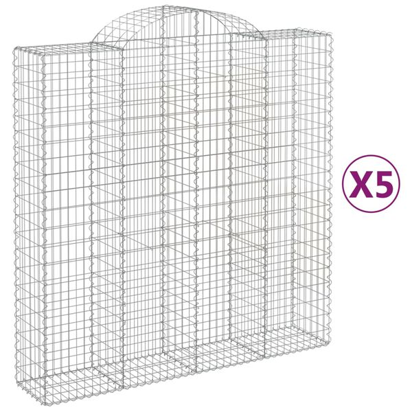 vidaXL Paniers à gabions arqués 5 pcs 200x50x200/220 cm Fer galvanisé