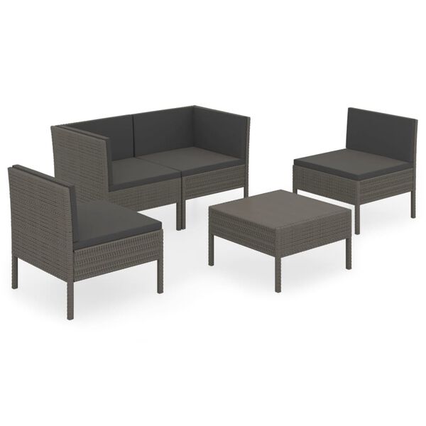 vidaXL Salon de jardin 5 pcs avec coussins r&eacute;sine tress&eacute;e gris