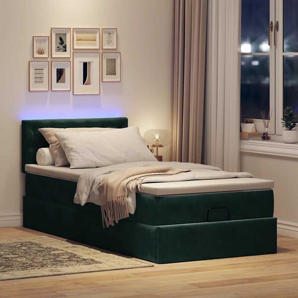 vidaXL Cadre de lit ottoman avec matelas vert fonc&eacute; 90x190 cm velours
