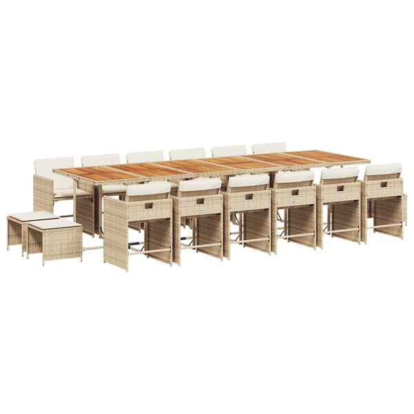 vidaXL Ensemble &agrave; manger de jardin et coussins 17 pcs beige