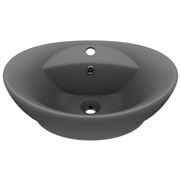 vidaXL Lavabo ovale à trop-plein Gris foncé mat 58,5x39 cm Céramique