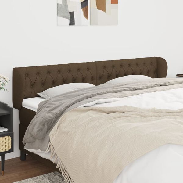 vidaXL T&ecirc;te de lit avec oreilles Marron fonc&eacute; 203x23x78/88 cm Tissu