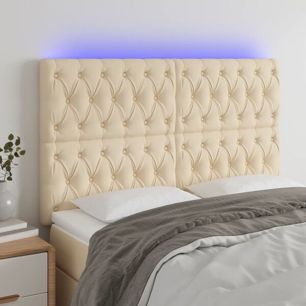 vidaXL T&ecirc;te de lit &agrave; LED Cr&egrave;me 144x7x118/128 cm Tissu
