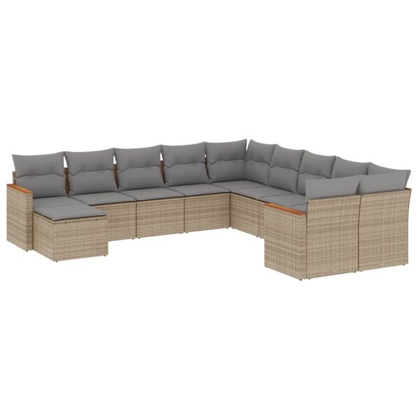 vidaXL Salon de jardin 11 pcs avec coussins beige r&eacute;sine tress&eacute;e
