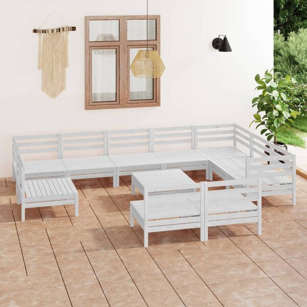 vidaXL Salon de jardin 11 pcs Bois de pin massif Blanc