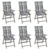 vidaXL Chaises inclinables de jardin lot de 6 et coussins Bois acacia