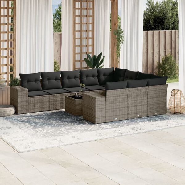 vidaXL Salon de jardin 11 pcs avec coussins gris résine tressée