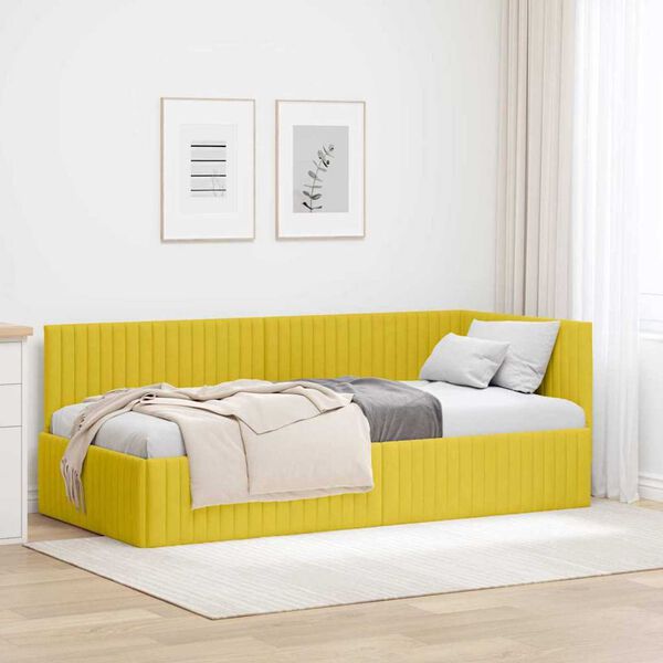 vidaXL Cadre de lit d'angle Jaune 90 cm x 200 cm Velours