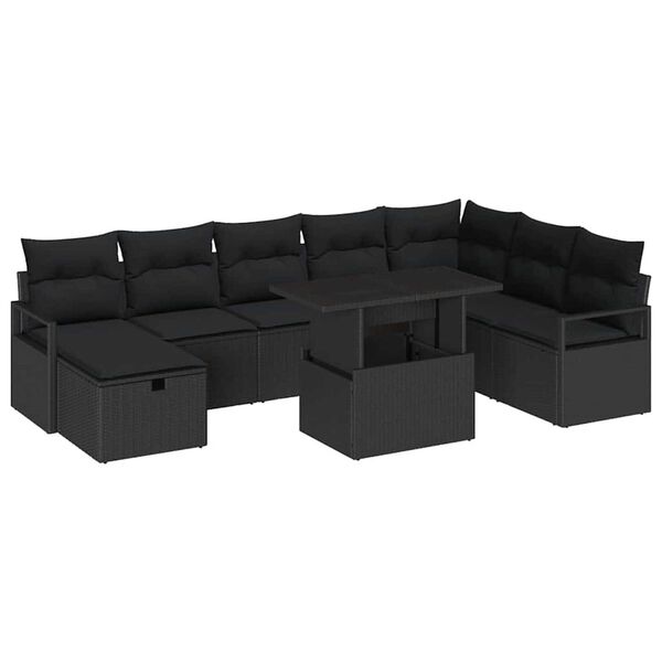 vidaXL Ensemble de canap&eacute; de jardin avec coussin 9 pcs Noir Poly rotin