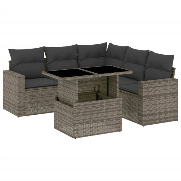 vidaXL Salon de jardin 6 pcs avec coussins gris r&eacute;sine tress&eacute;e