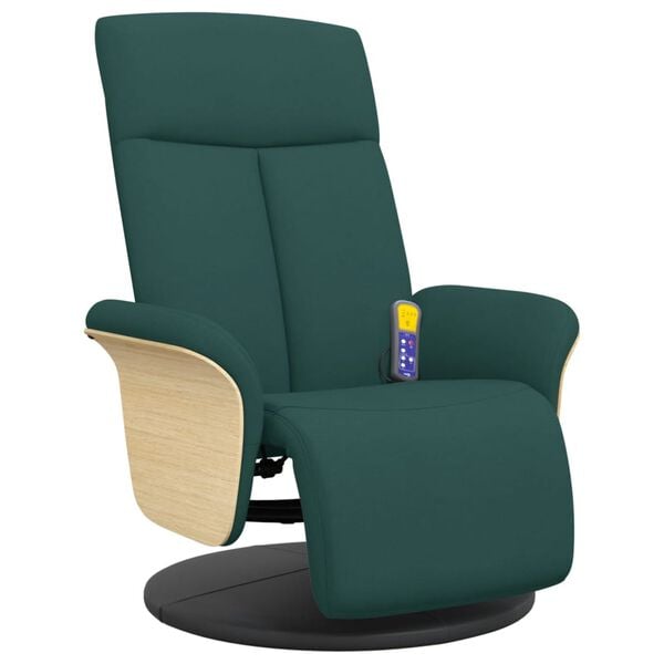 vidaXL Fauteuil inclinable de massage et repose-pieds vert fonc&eacute; tissu