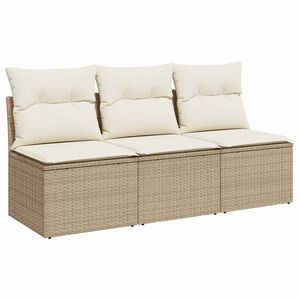 vidaXL Canap&eacute; de jardin avec coussins 3 places beige r&eacute;sine tress&eacute;e