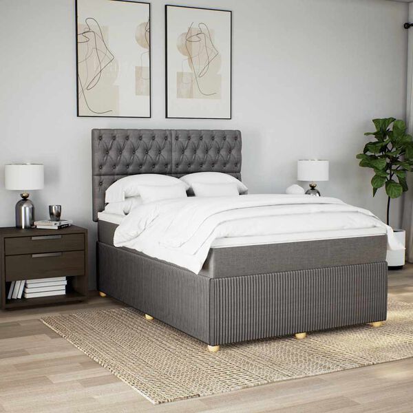 vidaXL Sommier &agrave; lattes de lit avec matelas Taupe 160x200 cm Tissu