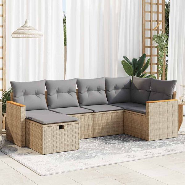 vidaXL Salon de jardin avec coussins 6 pcs beige r&eacute;sine tress&eacute;e