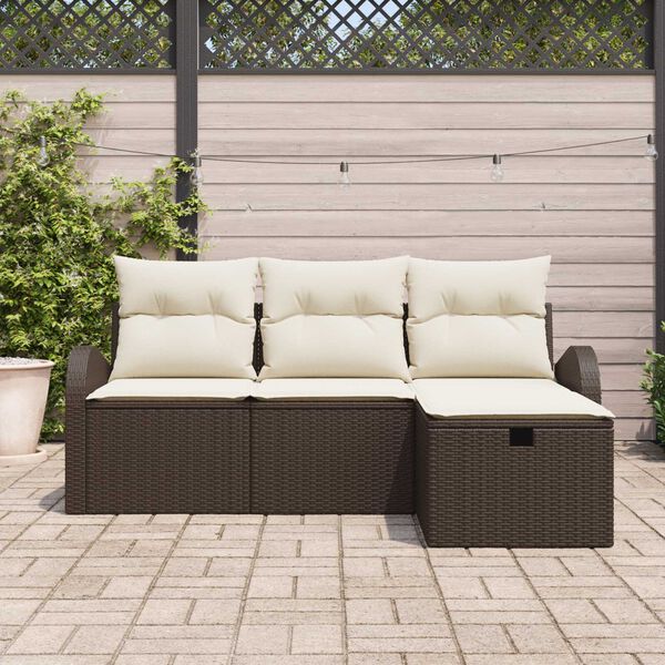vidaXL Ensemble de canapé de jardin 4 pcs Marron polyrotin