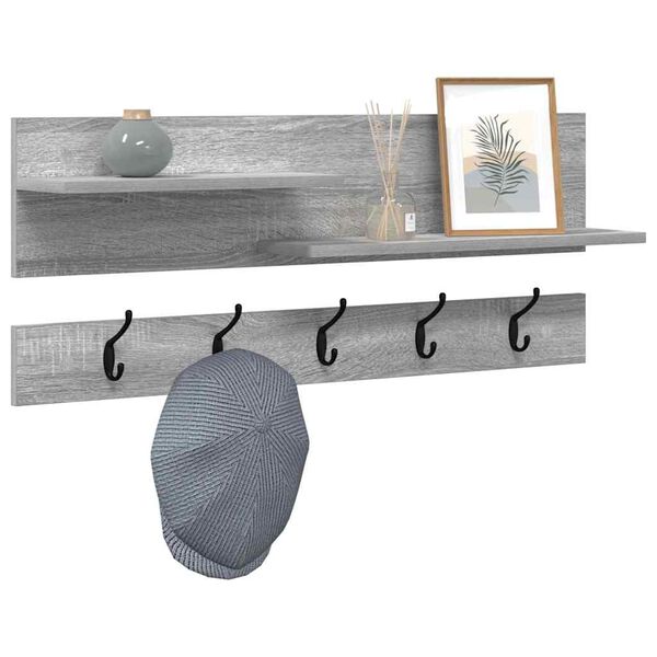 vidaXL Porte-manteau mural avec &eacute;tag&egrave;re Gris Sonoma 90 x 15 x 36 cm