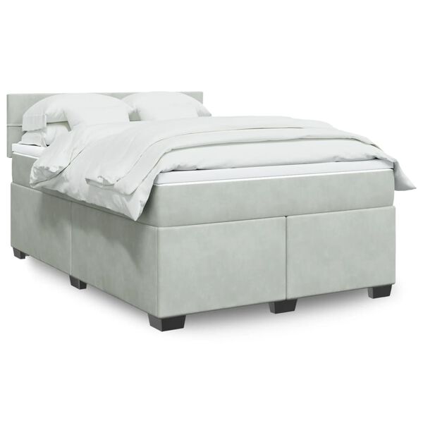 vidaXL Sommier &agrave; lattes de lit et matelas Gris clair 140x200cm Velours