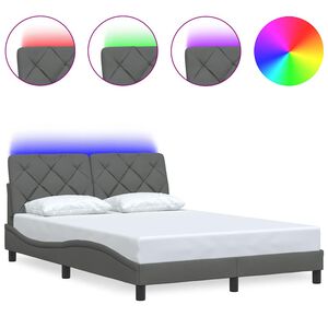 vidaXL Cadre de lit avec LED sans matelas gris foncé 140x190 cm tissu