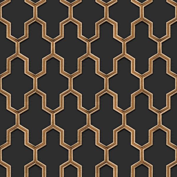 DUTCH WALLCOVERINGS Papier peint Geometric Noir et dor&eacute;