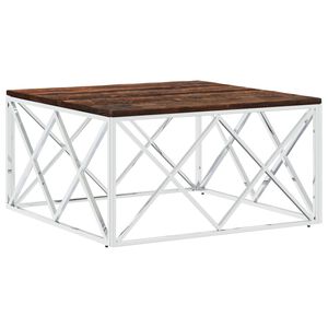 vidaXL Table basse acier inoxydable et bois massif de r&eacute;cup&eacute;ration