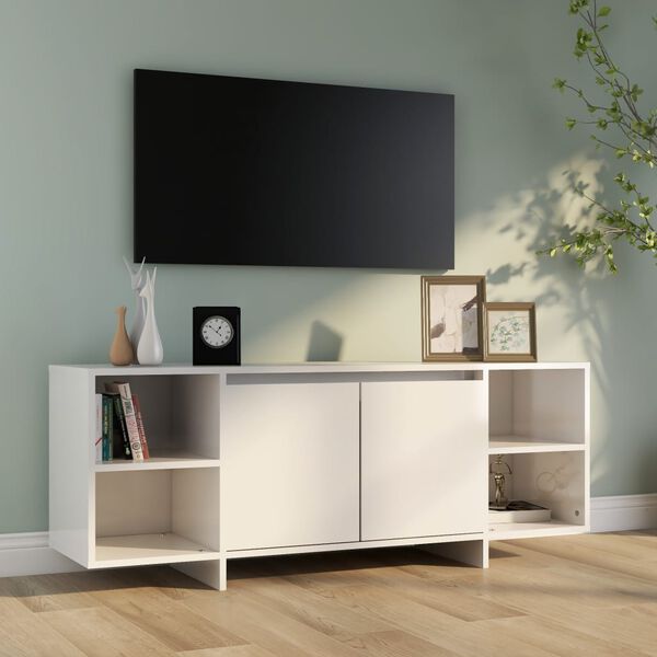 vidaXL Meuble TV blanc brillant 130x35x50 cm bois d'ing&eacute;nierie