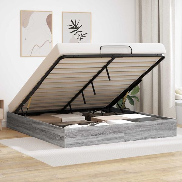 vidaXL Cadre de lit ottoman Gris Sonoma 203 x 180 x 25 cm