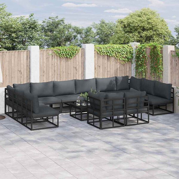 vidaXL Ensemble de canap&eacute; de jardin avec coussin 13 pcs Noir Aluminium