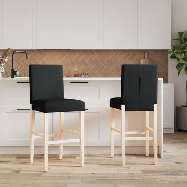 vidaXL Chaises de bar lot de 2 bois massif d'h&eacute;v&eacute;a et tissu