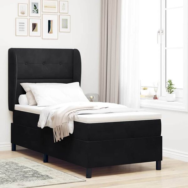 vidaXL Lit &agrave; ressorts avec matelas Noir 200 x 90 cm Polyester