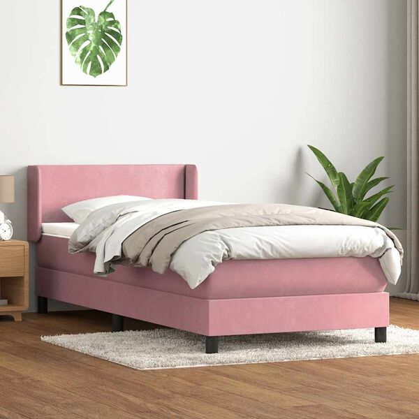 vidaXL Sommier &agrave; lattes de lit avec matelas rose 80x220 cm velours