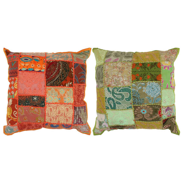 vidaXL Coussin Patchwork lot de 2 fait &agrave; la main 45x45 cm Orange/Vert