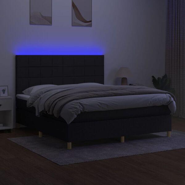 vidaXL Sommier &agrave; lattes de lit et matelas et LED Noir 160x200 cm Tissu