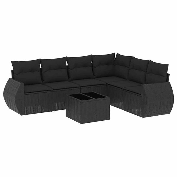 vidaXL Salon de jardin 7 pcs avec coussins noir r&eacute;sine tress&eacute;e