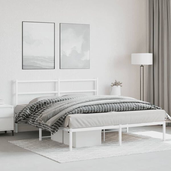 vidaXL Cadre de lit m&eacute;tal sans matelas et t&ecirc;te de lit blanc 160x200 cm