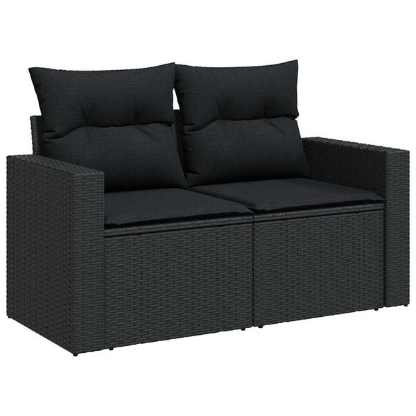 vidaXL Salon de jardin 7 pcs avec coussins noir r&eacute;sine tress&eacute;e