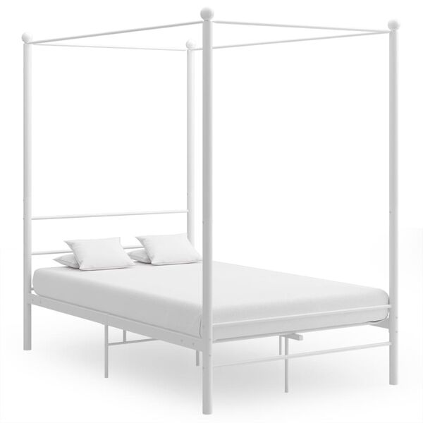 vidaXL Cadre de lit &agrave; baldaquin sans matelas blanc m&eacute;tal 120x200 cm