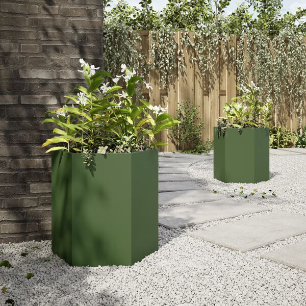vidaXL Jardini&egrave;res 2 pcs vert olive hexagone 46x40x45 cm acier
