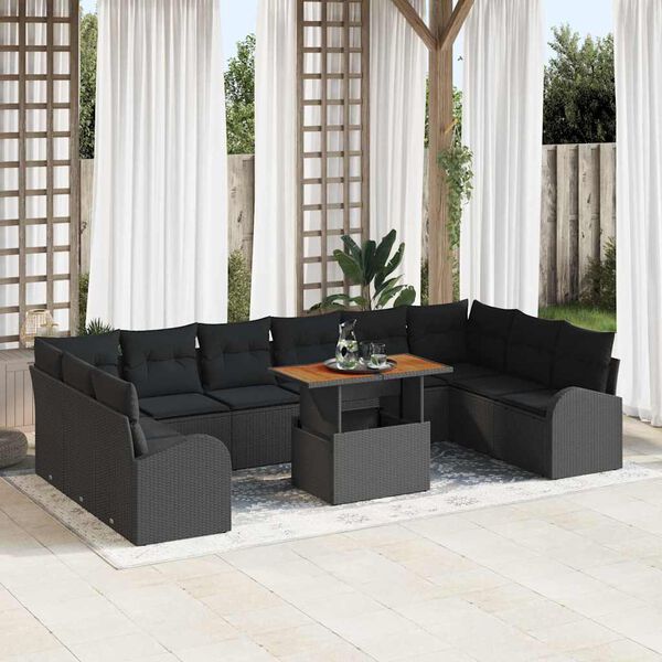 vidaXL Ensemble de canapé de jardin 11 pcs Noir Poly rotin