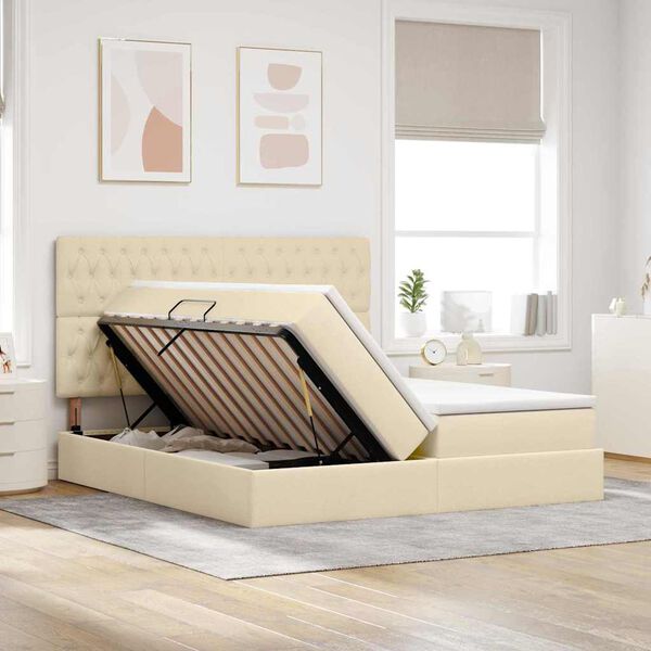 vidaXL Lit de Rangement Cr&egrave;me 200 x 200 cm Cuir synth&eacute;tique