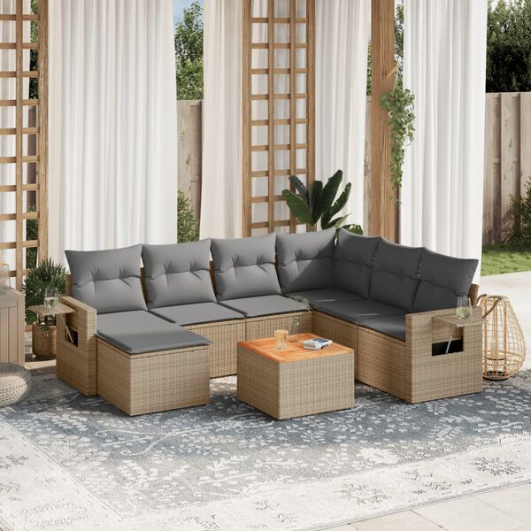 vidaXL Salon de jardin avec coussins 8 pcs beige r&eacute;sine tress&eacute;e