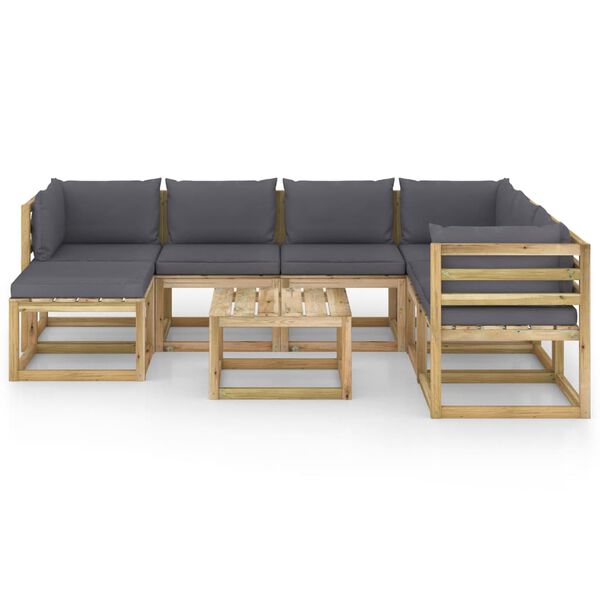 vidaXL Salon de jardin 8 pcs avec coussins bois de pin impr&eacute;gn&eacute;