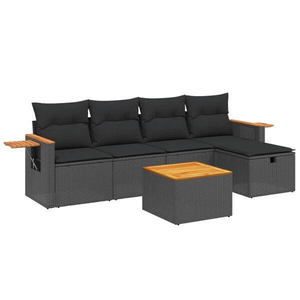 vidaXL Salon de jardin 5 pcs avec coussins noir r&eacute;sine tress&eacute;e