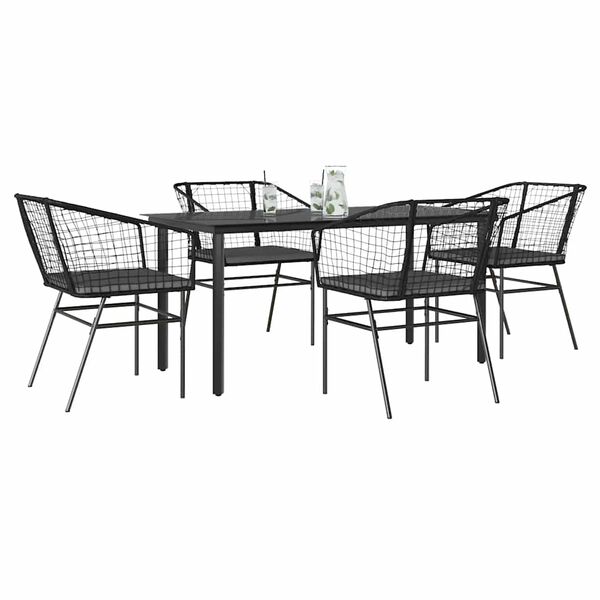 vidaXL Ensemble &agrave; manger de jardin et coussins 5 pcs noir rotin verre